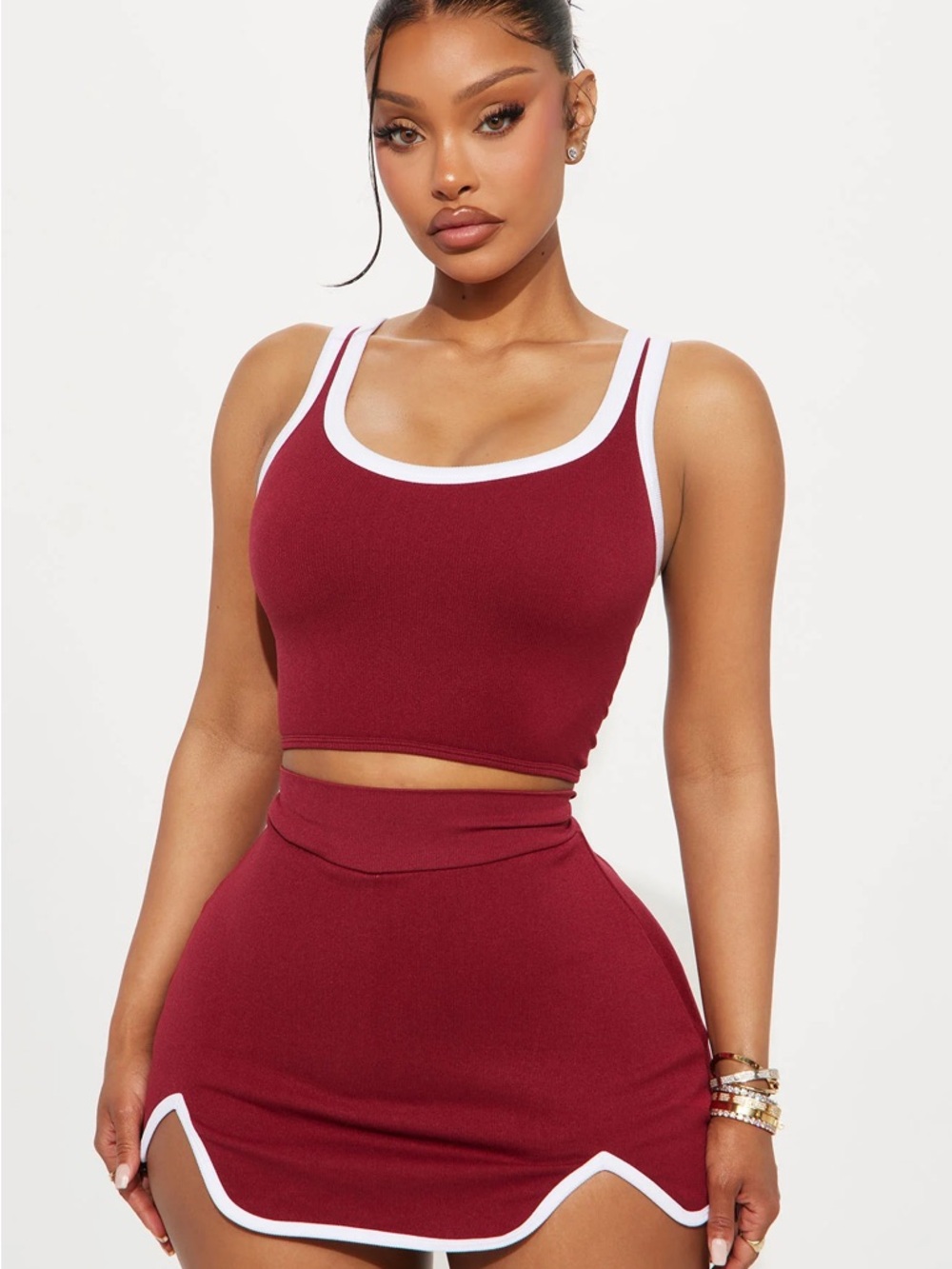 Fashion Nova Leila Seamless 2 Piece Skort Burgundy Size Med/Large New with tags - Picture 4 of 8